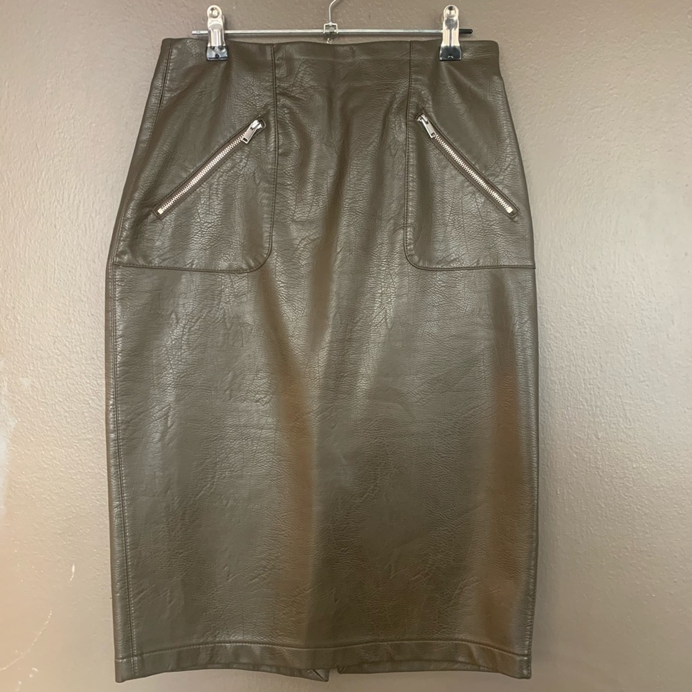 Zara Olive Green Vegan Leather skirt- Small